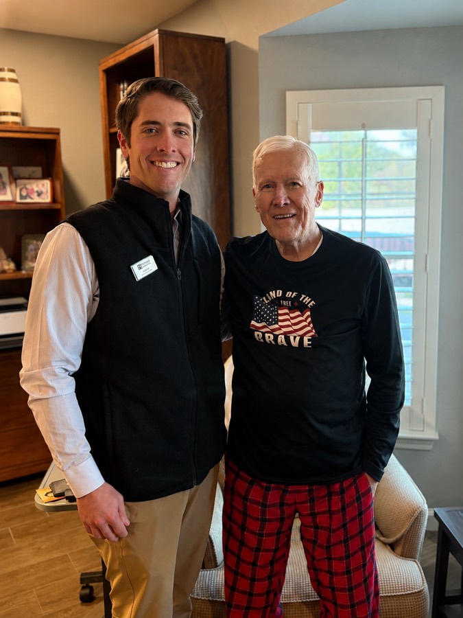 Nate West visiting a Heritage Home Care client at home